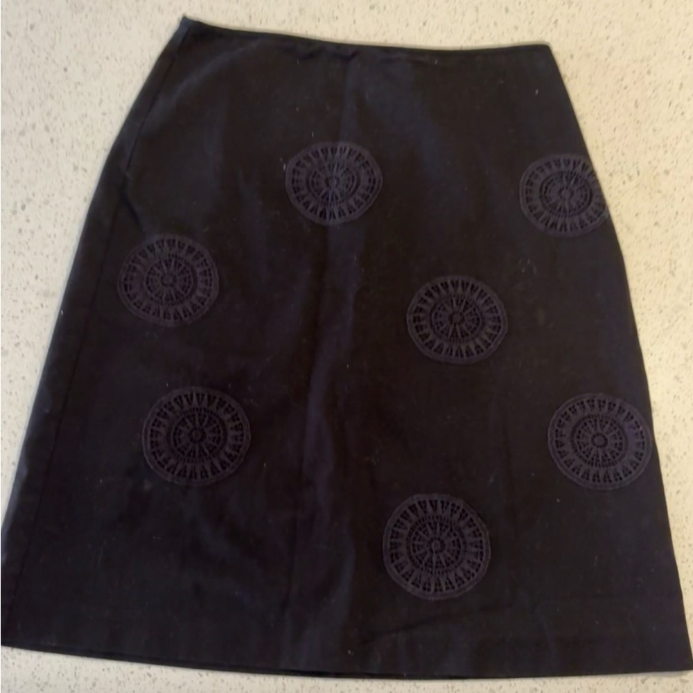 Boden Embroidered Black Pencil Skirt